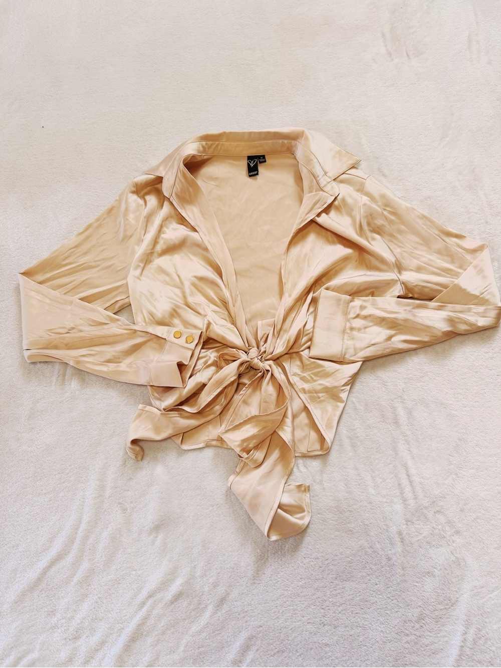 Windsor Satin Tie-Front Blouse in Soft Peach